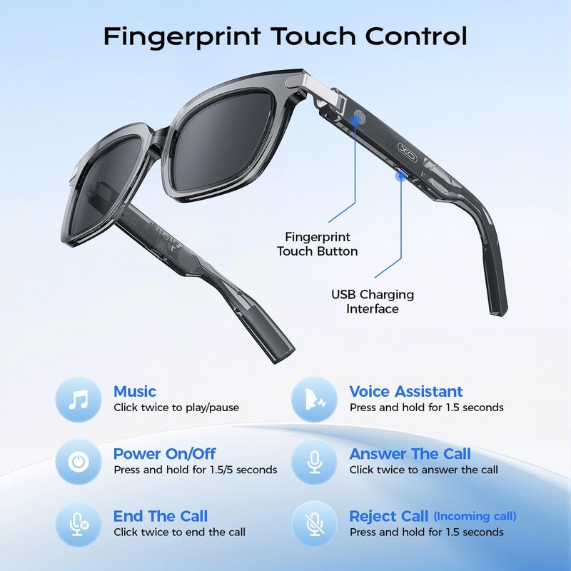 Smart Glasses,Polarized Sunglasses Built-in Mic & Bluetooth Speaker, Wireless Audio