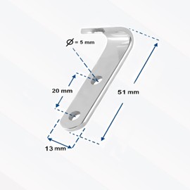 EnB, 10 or 20 pieces, 2-hole guy hooks, 51 x 13 mm, extremely durable, high tensile force, tarpaulin attachment, fixing hooks, lashing eyelets, tarpaulin hooks, rope hooks, rust resistant, trailer net