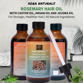 Xora Naturals Rosemary Hair Oil | With Castor Oil, Argan Oil, Jojoba Oil | Hair Strengthening | Hair Moisturizing and Volumizing | 4 fl oz(118 ml) Amber Glass Bottle