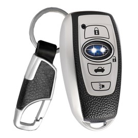 SUBARU Key Cover for Subaru Leather TPU Smart Key Case 360 Degree Protection Compatible Car Levogue Legacy B4 Impreza G4 WRX S4/STI XV Outback Forester BRZ (Silver)