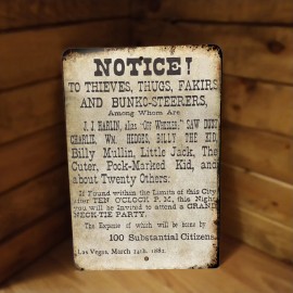 Signs for Mankind Las Vegas Notice Wanted Poster Billy the Kid, Thugs, Others Metal Poster Sign