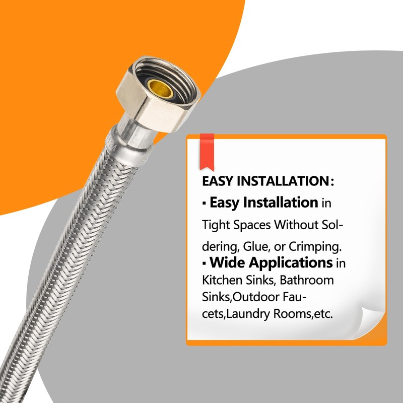 20-Pack HeSun 12-Inch Stainless Steel Braided Faucet Hose, 1/2" FIP