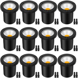 Tuanse 12 Pack Low Voltage Landscape Lights LED 12V-24V Well Lights in 7W Ground Light Low Voltage Outdoor Waterproof Landscape Lighting with 24 Connectors for Garden Pathway Driveway Deck