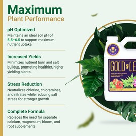 500ml Gold Leaf All-in-One Liquid Fertilizer – pH Balanced, Instantly Dechlorinates, No Additives Needed – for Soil, Hydroponics & Coco – Bigger Blooms, Higher Yields, Complete Plant Nutrition