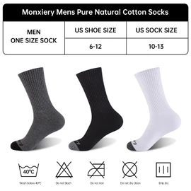 Monxiery Mens Cotton Moisture Wicking Cushioned Crew Socks, Athletic Performance Work socks