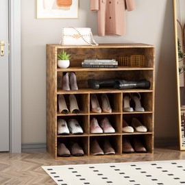 Garden 4 you Shoe Rack Organizer, 5-Tier Wood Cubby Shoe Rack with 2 Storage Shelf and 9 Cubbies, Shoe Organizer Cabinet for Entryway, Hallway, Closet and Garage,Brown