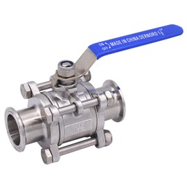 DERNORD 1.5" Sanitary Ball Valve Fits 1.5" Tri-Clamp Clover Stainless Steel 304, PTFE Lined, Two Way & Three Piece (1.5 Inch Tube OD Quick Clamp)