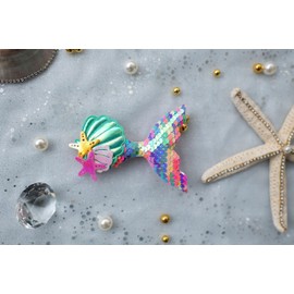 Summer Crystal Sparkling Sequins Mermaid Tail with Starry Shell Hair Clips For Girls - Stylish Hair Accessories for Everyday, Birthday and Parties (3Pcs Mermaid Tail CFR)