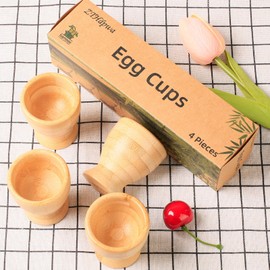 ZTHapwa Egg Cup, Bamboo Wooden Egg Cups Set of 4 for Soft Boiled Eggs for Daily Breakfast, Multipurpose Egg Holder for Makeup Sponge/Kitchen Countertop Decorations/Air Plant Holder/Holiday Gifts