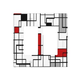 Red Geometric Black White Abstract 2 Gang Double Rocker/Decorator Light Switch Cover Decorative GFCI Outlet Wall Plate Electrical Faceplate Home Bedroom Art Decor