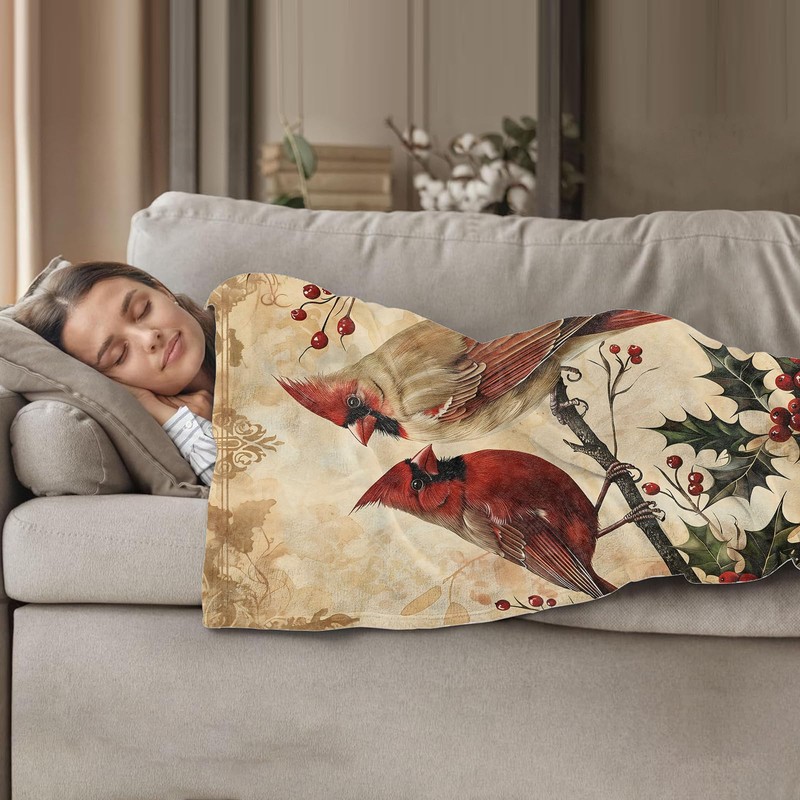 Plistiz Festive Cardinal Throw Blanket 50"x60", Bird Lover Blankets for