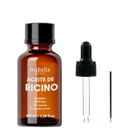 Aceite de Ricino 100% Puro NuBella – Crece Pestañas, Cejas y Cabello – Hidratante Natural para Piel y Uñas – Botella de Vidrio con Gotero 120ml – Sin Olor, Sin Hexano, Prensado en Frío