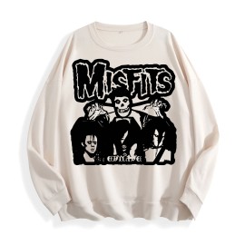 Misfits Band Evilive Graphic Crewneck Sweatshirt, US Warehouse, 6 ColorsSize: S, Color: Ivory