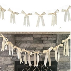 Meeom Bow Garland Banner Decorations Beige Bow Party Decortion Bow Table Garland Bow Banner Decoration for Birthday Wedding Coquette Baby Shower