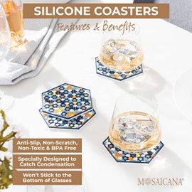 Coasters for Drinks – Set of 4 Coasters, Silicone, Protect Against Water Marks or Damage - Fit All Cups, 3.5" Inch Size Fits, Colored Coasters (Stars of Mars)