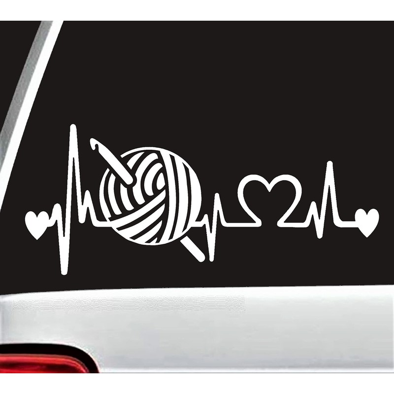 Crochet Hook Yarn Heartbeat Decal Sticker for Car Window BG