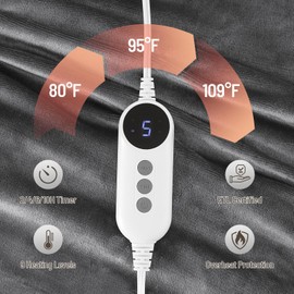 STHYTON Heated Blanket 72"x84" Full Size, Dual-Sided with Soft Flannel & Sherpa Fabric, Electric Blanket with 9 Heating Levels & 2-10 Hours Auto Off, Machine Washable, Light Gray