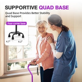 BeneCane Quad Cane Adjustable Walking Cane with Offset Soft Cushioned Handle for Men & Women Lightweight Comfortable with 4-Pronged feet for Extra Stability(Purple)