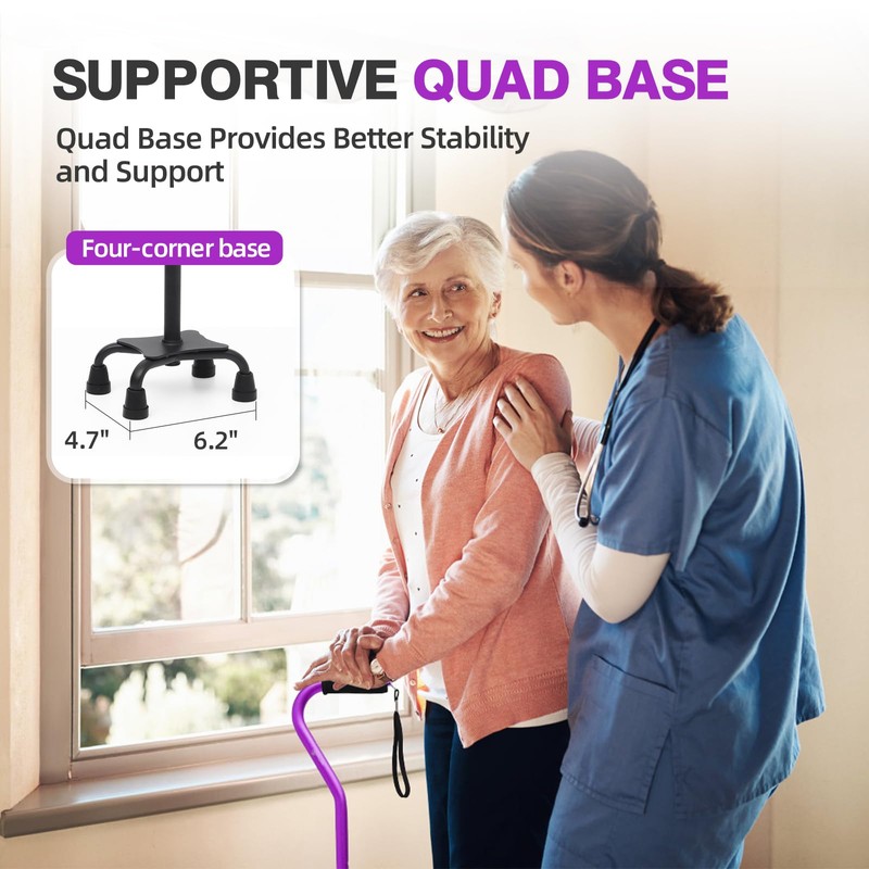 BeneCane Quad Cane Adjustable Walking Cane with Offset Soft Cushioned