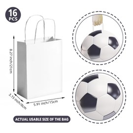 8HREST 16 Pcs Soccer Goodie Team Bags, Soccer Party Favors Gift Bags Supplies Snack Treat Bag Party Decorations