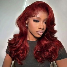 mscoco Burgundy Wear and Go Glueless Wigs Human Hair Pre Plucked Pre Cut 6×5 Loose Body Wave HD Lace Closure Wigs Human Hair for Black Women Pre Bleached Knots 180% Density 18inch 99J