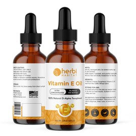 Herbi Habitat Vitamin E Oil 86,000 IU per bottle - Natural D-Alpha Tocopherol for Skin, Hair, Nails, Scars & Stretch Marks - Non-GMO & Vegan, 2 Fl oz