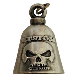 Kustom Cycle Parts Universal White Bandanna Pattern Skull Bell Hanger With Bell - Bolt and Ring Included. Fits all Harley Davidson Motorcycles & More! Proudly MADE IN THE USA! (Gun Metal Bell)