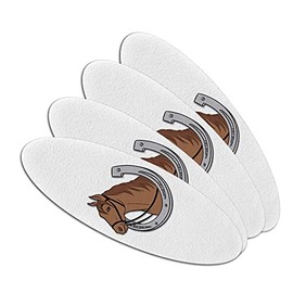 Brown Horse in Horseshoe Double-Sided Oval Nail File Emery Board Set 4 Pack
