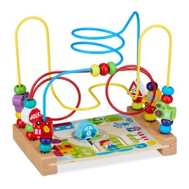 Relaxdays Motor Skills Bow, Wooden Motor Skills Toy, Vehicle Motif, from 3 Years, Wooden Toy for Girls and Boys, Colourful