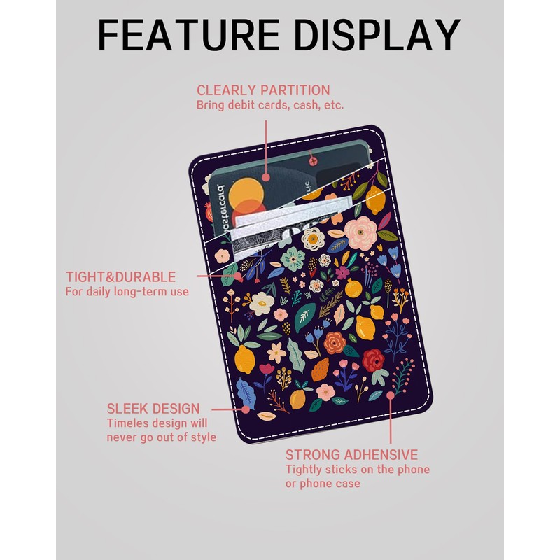 AWHSCP Cute Black Colorful Flowers Leather Phone Wallet Stick On,