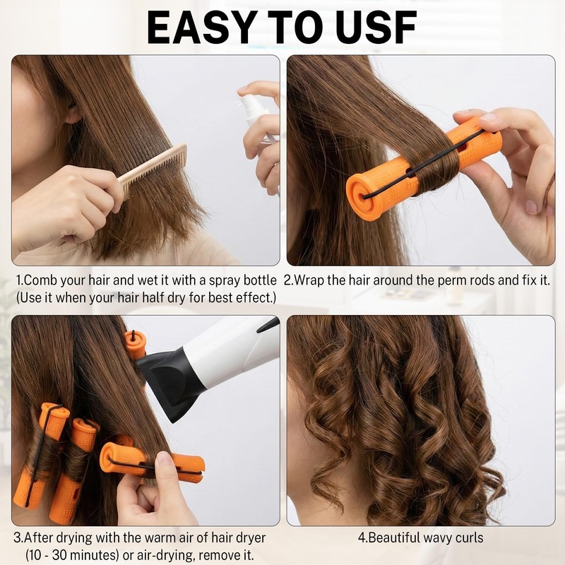 60 Pcs Perm Rods for Long Hair, Cold Wave Perm