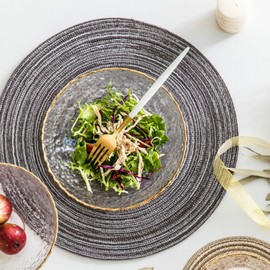 ANAZOZ 6 Piece Placemat Set Set of 6,Placemats for Dining Table Cotton 11.82 IN,Solid Color with Round Woven Table Mats Gray Black