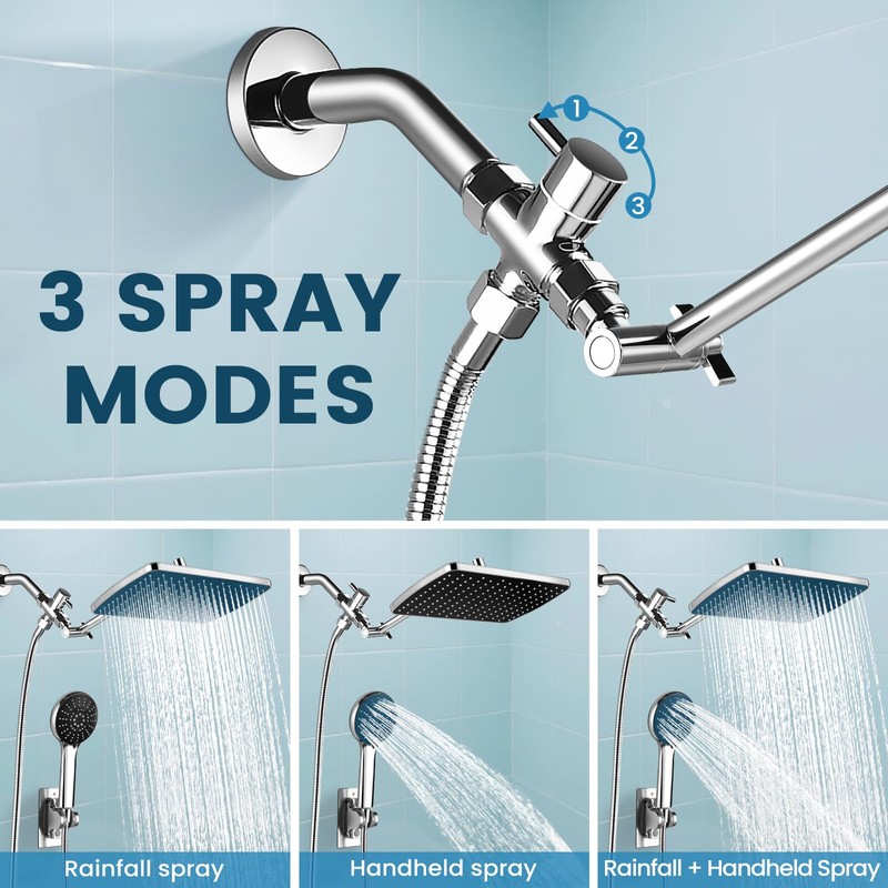 KHQF High Pressure Rainfall Showerhead Combo with Arm for Bathroom