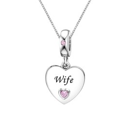 KunBead Wife 18 inch Pink Heart I Love You Family Charm Birthday Pendant Necklace for Women