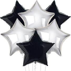 KatchOn, Black and Silver Star Balloons - 18 Inch, Pack of 6 | Black and Silver Star Foil Balloons for Silver and Black Decorations | Black and White Party Decorations | Black Birthday Decorations