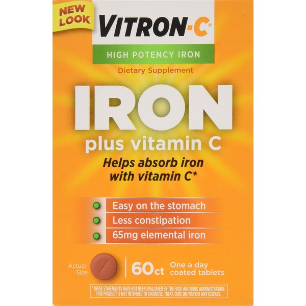 VITRON-C High Potency Iron Plus Vitamin C Tablets - 60 Ea - 3 pack