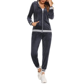 Yukiuiny Women's Nicki Leisure Suit Cuddly 2-Piece Tracksuit with Hood for Autumn Winter Zip Jacket + Jogging Bottoms, gray