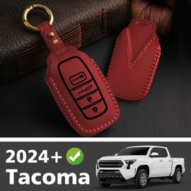 Muslogy Key Fob Cover Leather Case Compatible with Tacoma 2024 Accessories, Red