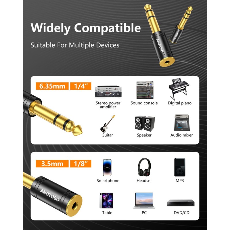 ANDTOBO 1/4''(6.35mm) Male to 1/8'' (3.5mm) Female Stereo Audio Jack