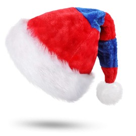 JOFONY Christmas Hat for Adults, Red and Blue Santa Hat, Plush Edge Christmas Santa Hat, Red Santa Hat, Christmas Costumes for Christmas Party, Christmas Decoration