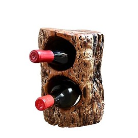 THY COLLECTIBLES Natural Handcarved Tree Stump Wood Wine Bottle Holder Natural Edge Bottle Display Rack for Tabletop, Restaurants, Rustic Farmhouse Home Decor - Holds 2 Bottles