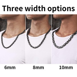 ChainsHouse men's byzantine chain, silver, gold, black, 6 mm, 8 mm, 10 mm wide, 46 cm - 76 cm long, Stainless Steel, 03 Black