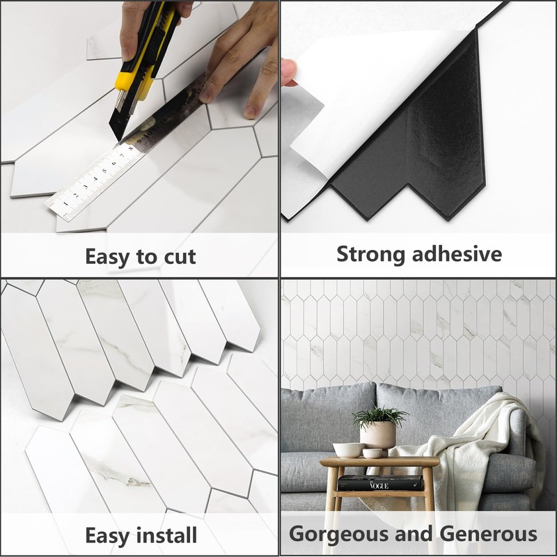 Vamos Tile Glossy White Marble Backsplash Tile Peel and Stick,
