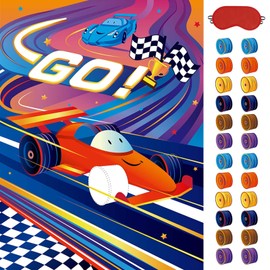 WERNNSAI Pin The Wheels on The Car Games - Car Birthday Party Supplies Race Cars Party Games Poster with 24 Pcs Stickers for Kids Boys Baby Shower Classroom Activities