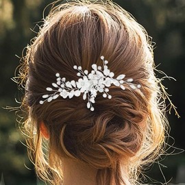 EASEDAILY Crystal Bride Wedding Hair Clips Silver Flower Hair Barrettes Pearl Bridal Hair Accessories for Women and Brides (Silver)
