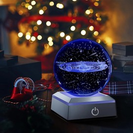 Solar System Crystal Ball nightlight with LED Colorful Lighting Touch Base,3D Galaxy Crystal Ball Nightlight Model Decor Science Astronomy Prezzie Crystal Ball lamp Gift Decor (Solar System)