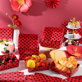 Mifoci 36 Pack Ladybug Birthday Party Tableware Supplies 5 lb Large Red Black Dots Paper Serving Trays Boats for 1st Birthday Baby Shower Ladybug Party