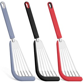 UCSAJI Silicone Fish Spatula Turner Thin Slotted Flexible Stainless Steel With Silicone Edge Heat Resistant Nonstick Cookware Safe Kitchen Flipper For Fish Eggs Pancakes (3, Red, Blue, Black)