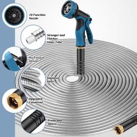 Advinski Garden Hose 100FT, Water Hose with 10 Function Nozzle, Garden Hose Metal with Leak-proof Connectors, No-Kink, Lightweight, Puncture-proof, Pet-proof, Sturdy, 550PSI, Hose for Outdoor, Yard