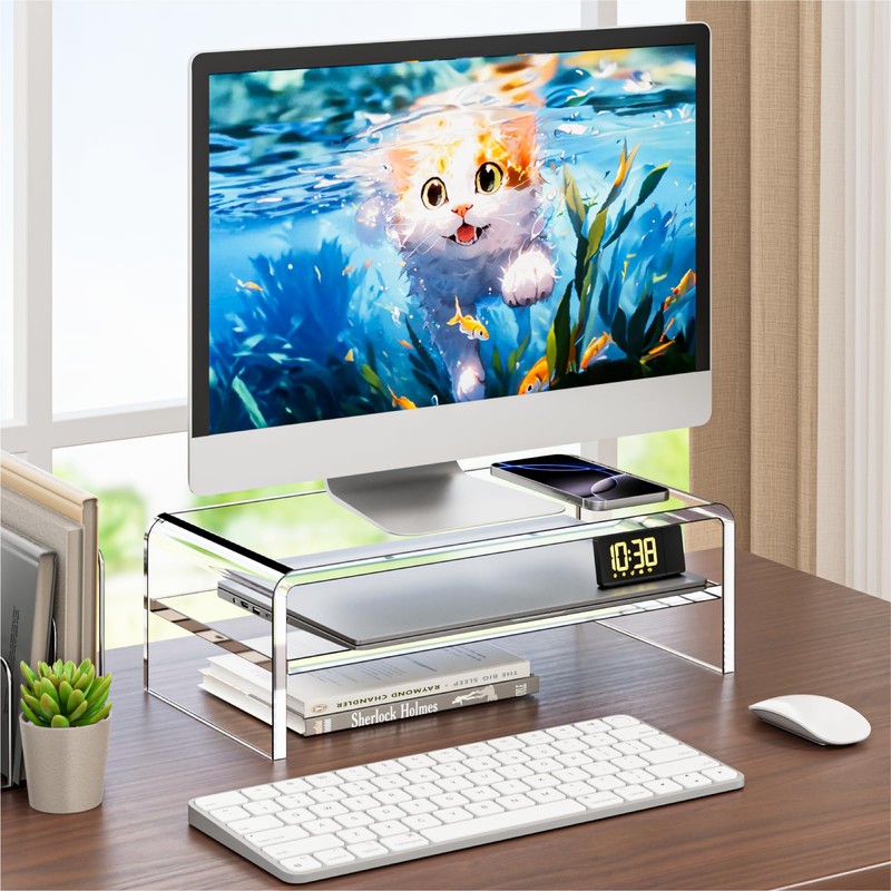 Egchi Clear Acrylic Monitor Stand Riser 2 Tier, 5.12 Inches